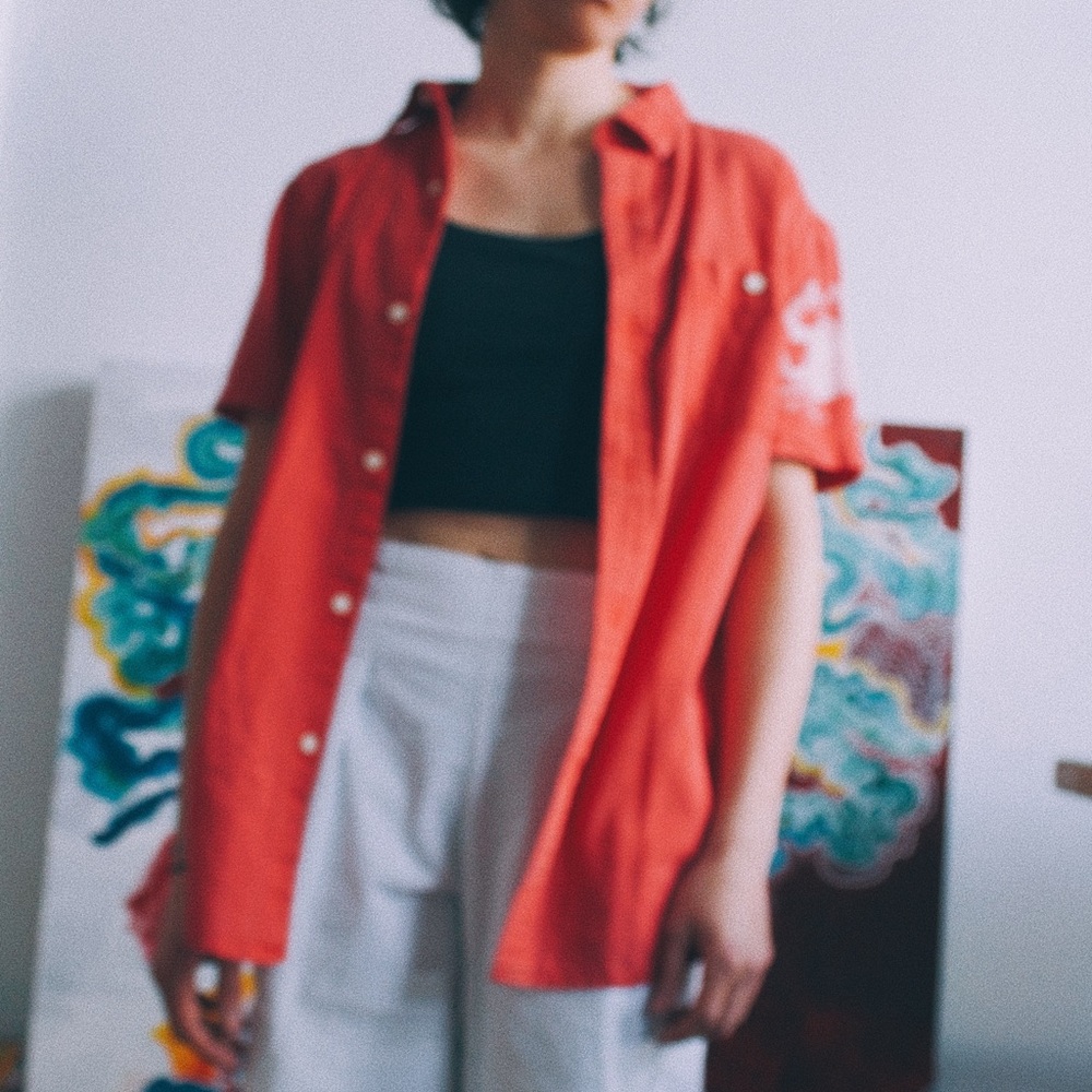 Red ButtonUp with Handprinted Crab - Picture 2 of 2